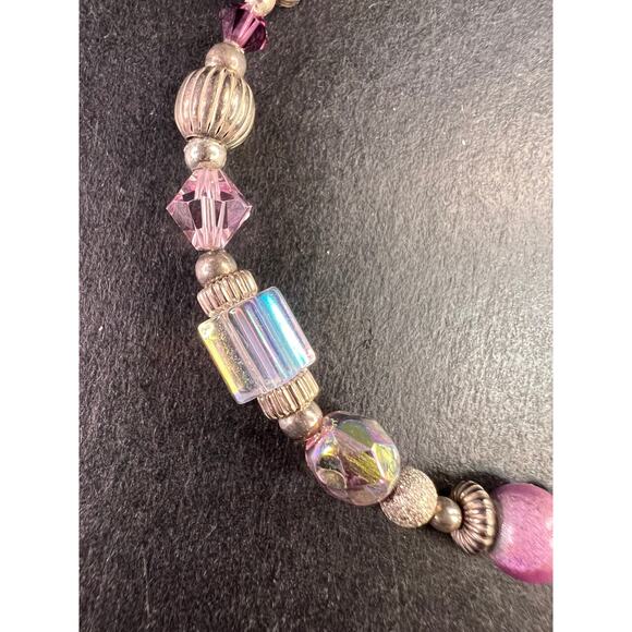 Vintage Sterling Silver Toggle Bracelet with Purple Crystal & Lampwork Beads - Picture 10 of 12